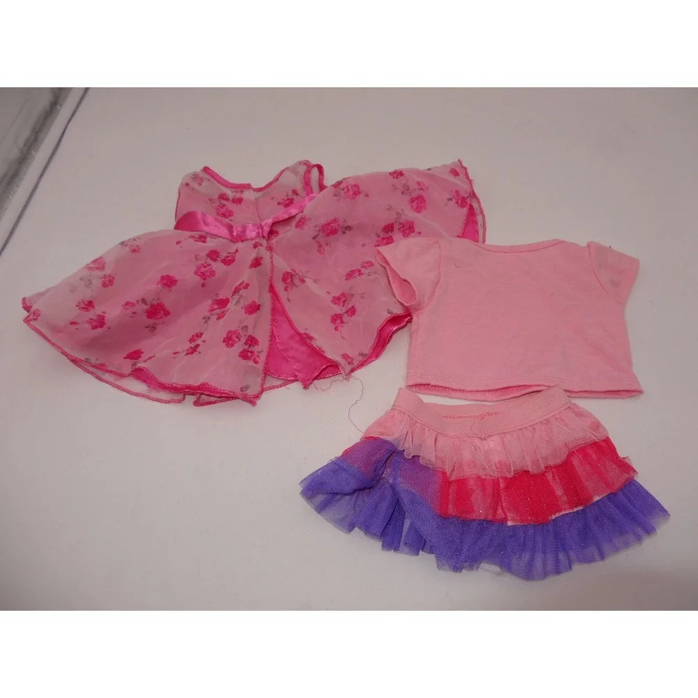 Build A Bear Pink Floral Dress and Smiley Face Skirt Set 2 pc Outfit
